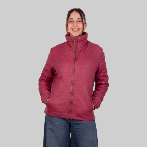 Campera de Cuero Puffer Mujer Fucsia
