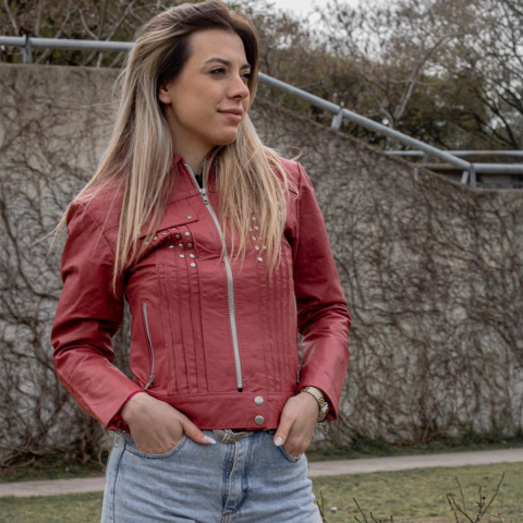 Campera de Cuero Rosa Coral 200