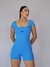 Macacão curto Laura Azul Enseada Manga costas abertas - Dafer Fitness