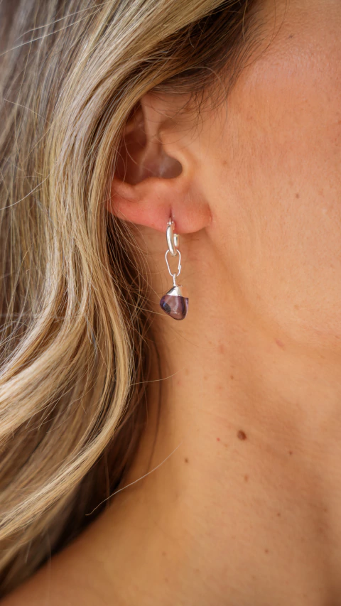 Silver Plated Amethyst Rolled Hoop Earrings - buy online