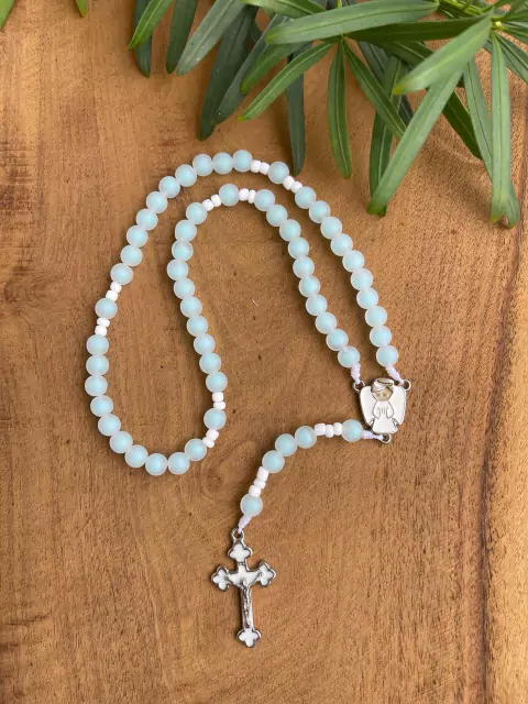 Terço infantil azul esverdeado Santo Anjo