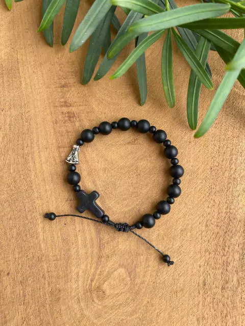 Pulseira-terço masculina NSA - medalha cor prata