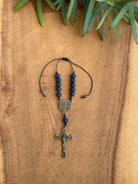 Terço para carro São Bento - azul marinho