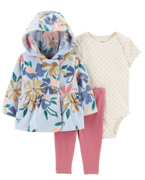 Set 3 Piezas Body, Pantalón y CAMPERITA Flores CARTER´S
