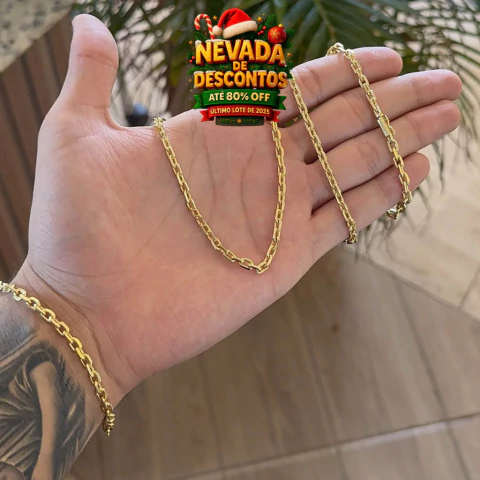 CORRENTE + PULSEIRA CADEADO 4MM - BANHO OURO 18K - comprar online