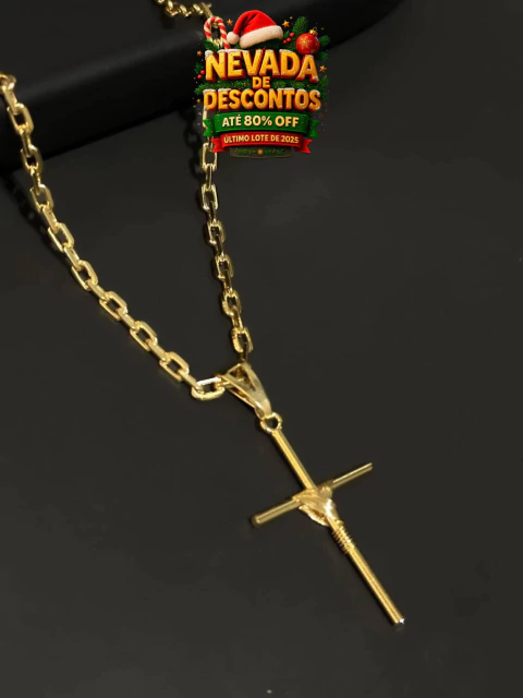 CORRENTE CADEADO 4MM + PINGENTE CRUZ TRANÇADA - BANHO OURO 18K - comprar online