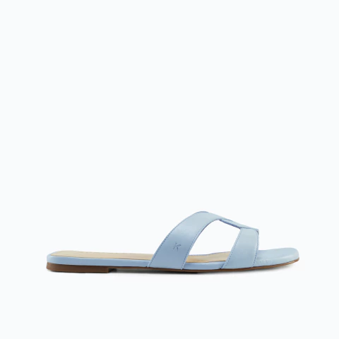 Rasteirinha Lívia em Couro Cor Azul Céu - comprar online