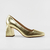 Scarpin Monique Bico Quadrado em Couro Metalizado Cor Dourado - comprar online