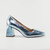 Scarpin Monique Bico Quadrado em Couro Metalizado Cor Azul - comprar online