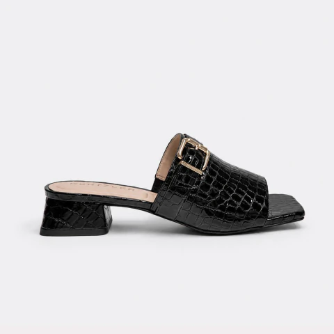 Tamanco Catherine em Verniz Croco Cor Preto