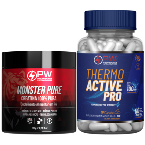 Combo Suplemento Alimentar Creatina Monohidratada 100% Pura + 1 Thermo Active Pro Termogenico
