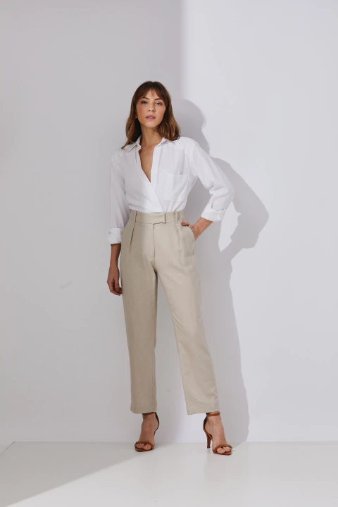 CALÇA RETA MEIO CÓS - LIGHT BEIGE