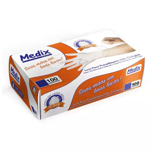 Luvas Descartáveis Medix Látex Com Pó Branca (100un)