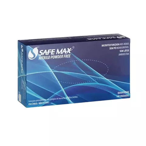 Luvas Descartáveis Safemax Nitrilo Sem Pó Azul (100un)