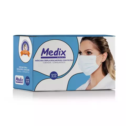 Máscara Tripla Descartável Elástico Azul Medix (50 Un) - comprar online