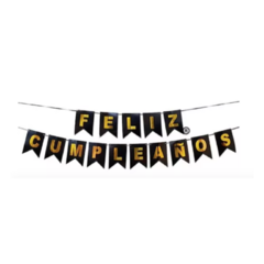 Banderin - Feliz Cumpleaños - Negro con letras doradas
