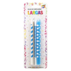 Velas Largas Impresas 15 Cm Lunares Rayas Celestes-10 Unidades