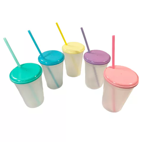 Vasos Transparente de 500 ML Tapa y Sorbete x 10 U