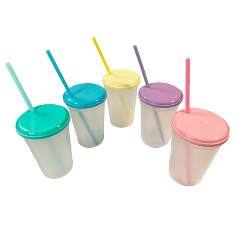 Vasos Transparente de 500 ML Tapa y Sorbete x 20 U