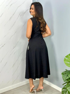 Vestido Tânia godê de alça com bordados e botões dourados - loja online