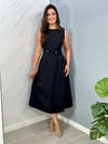 Vestido Tânia godê de alça com bordados e botões dourados - comprar online
