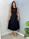Vestido Tânia godê de alça com bordados e botões dourados - comprar online