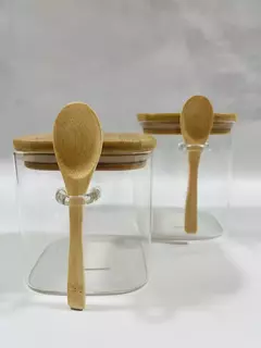 FRASCO VIDRIO TAPA HERMET. BAMBU C/CUCHARA 700ml - tienda online
