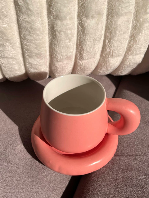 Taza y Plato Ceramica Rosa - comprar online