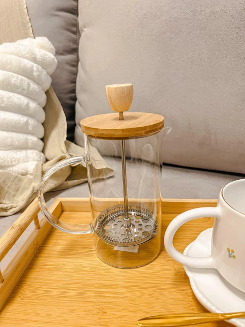 Cafetera de Vidrio y Tapa de Bamboo 600ml - comprar online