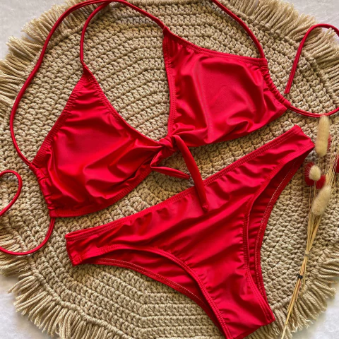 920 Rojo - Bikini con moño y Vedetina - comprar online