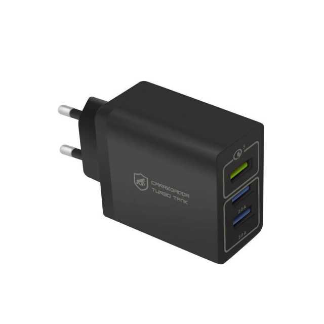 Carregador Turbo Triplo USB-A até 18W - Preto