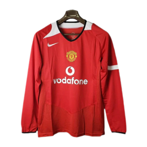 Camisa Retrô Manchester United I manga longa 2005 - Masculina Nike - Vermelha com detalhes em preto e branco