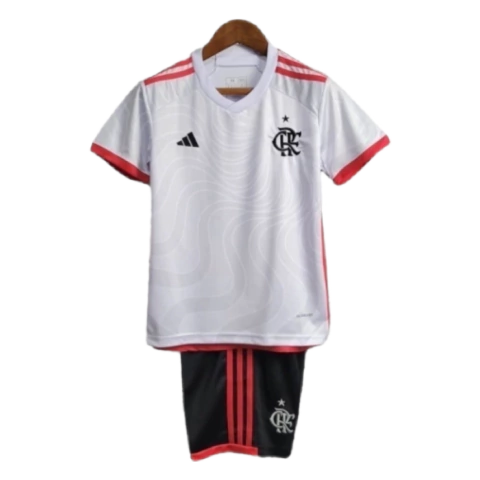 Kit Infantil Flamengo II 24/25 - Adidas - Branco com detalhes em vermelho