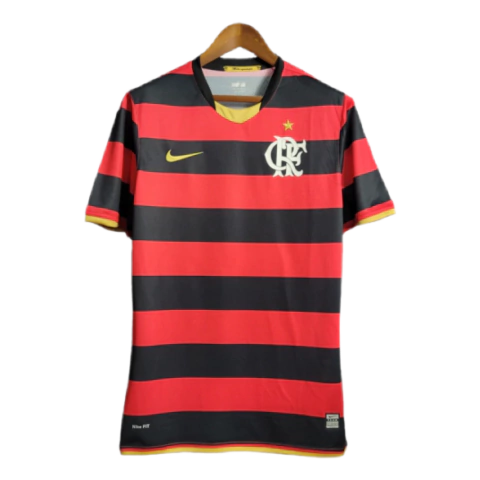 Camisa Flamengo I Retrô 08/09 Torcedor Masculina - Vermelha com detalhes em Preto e amarelo