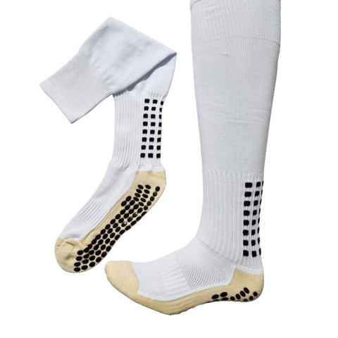 Meias Futebol Antiderrapante Cano Alto - Branca com bolinhas pretas