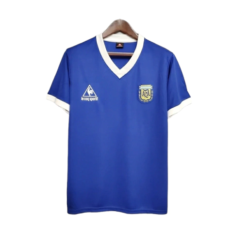 Camisa Retrô Seleção da Argentina II 1986 - Le Coq Sportif Masculina - Azul com detalhes em branco