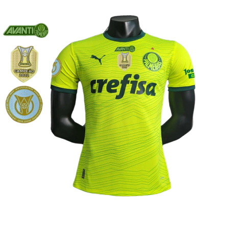 Camisa Palmeiras II 23/24 - Jogador Puma Masculina - Verde limão com todos os patchs