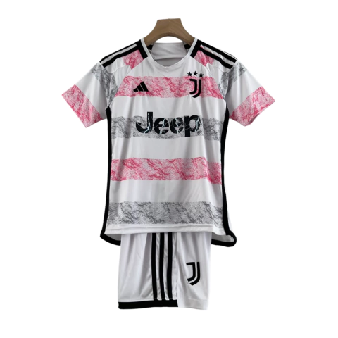 Kit Infantil Juventus II 23/24 - Adidas - Branco com detalhes em preto e rosa