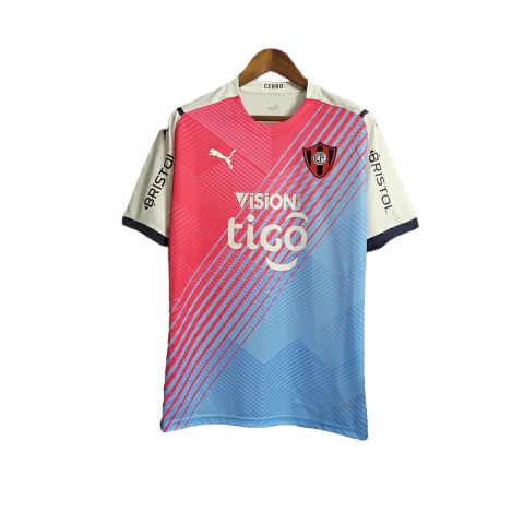 Camisa Cerro Porteño Edição Especial 22/23 - Torcedor Puma Masculina - Branca com detalhes em rosa e azul