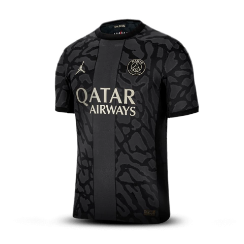 Camisa Paris Saint-Germain III 23/24 - Torcedor Jordan Masculina - Preta com detalhes em cinza