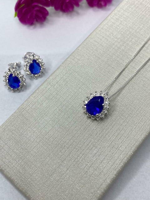 CONJUNTO GOTA NA MICRO ZIRCONIA A ZUL COD CJ2631