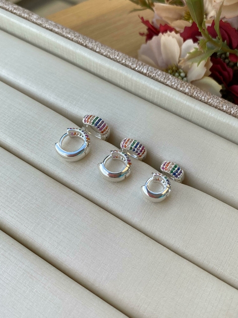 TRIO ARGOLA CLICK NA MICRO ZIRCONIA COLORIDA COD B3628.1