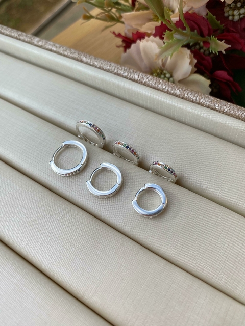 TRIO ARGOLA CLICK NA MICRO ZIRCONIA COLORIDA COD B3682TRIO