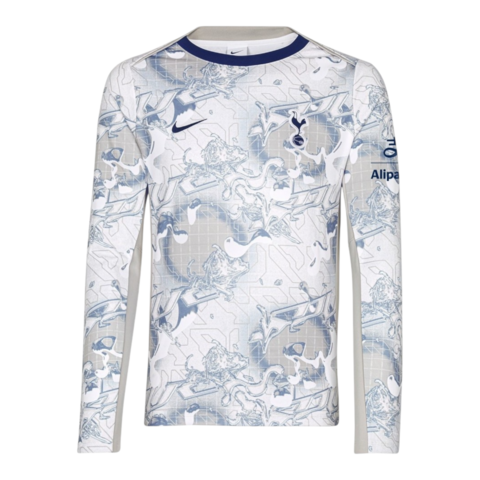 Camisa Tottenham Pré-jogo Home I 25/26 manga longa - Torcedor Nike Masculina - Branca com detalhes em azul e cinza