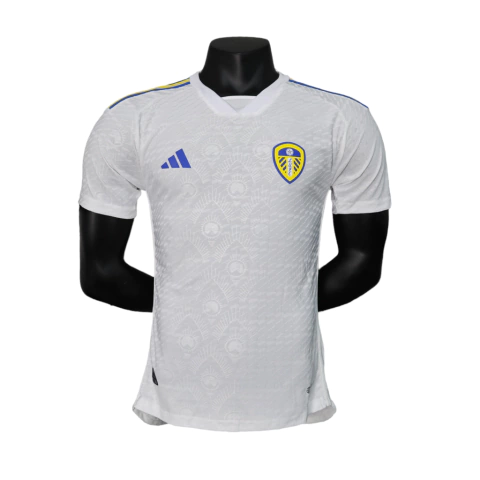 Camisa Leeds Home I 23/24 - Jogador Adidas Masculina - Branca com detalhes em azul e amarelo
