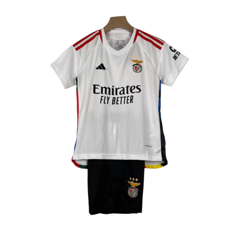 Kit Infantil Benfica Away II 23/24 - Adidas - Branco com detalhes em vermelho