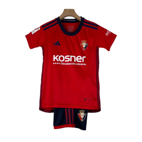 Kit Infantil Osasuna Home I Adidas 23/24 - Vermelho com detalhes em azul e branco