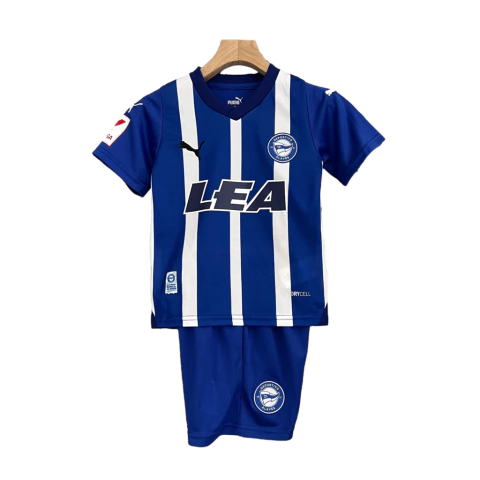Kit Infantil Alaves Home I Puma 23/24 - Azul e branco com detalhes em preto