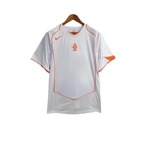Camisa Retrô Seleção da Holanda Away II 2004 - Masculina Nike - Branca com detalhes em laranja