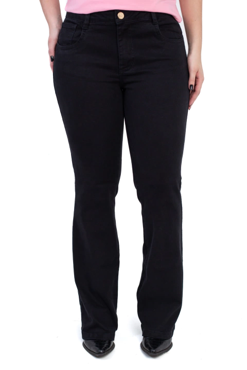 Calça Feminina Flare Para Baixinhas de Brim Preto